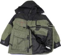 Černo-khaki zimní lyžařská šusťáková bunda s kapucí 