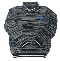 Tmavomodro-šedý melírovaný svetr s výšivkou zn. S. Oliver