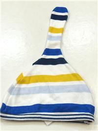 Bílo-modro-žlutá pruhovaná bavlněná čepička zn.Mothercare
