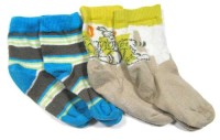 2x Béžovožluto-pruhované ponožtičky s obrázkem