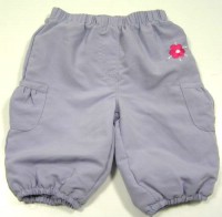 Fialové šusťákové oteplené kalhoty s kytičkou zn.Tiny ted