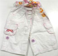 Bílé plátěné rolovací kalhoty s duhou a sluníčkem a kapsami a páskem zn. Adams
