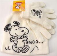 Outlet - 2set - Smetanová čepička se Snoopym+prstové rukavičky