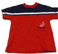 Červeno-tmavomodré tričko s lodičkou 