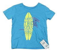 Azurové tričko se surfem a kladivounem zn. Mothercare