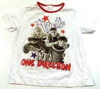 Bílo-červené tričko s potiskem One Direction 