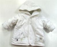 Bílý sametový zateplený kabátek s obrázkem a kapucí zn. Marks&Spencer