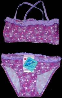 Outlet - fialové dvoudílné plavky s kytičkami