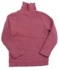 Růžový copánkový svetr s rolákem zn. George