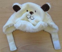 Smetanová fleecová oteplená čepička - medvídek