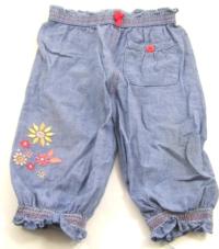 Modré plátěné kalhoty s kytičkami zn. F&F 