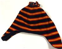 Tmavomodro-červeno-oranžová pruhovaná fleecová čepička
