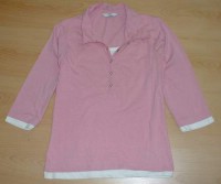 Růžovo-bílé triko s límečkem vel. 164-170