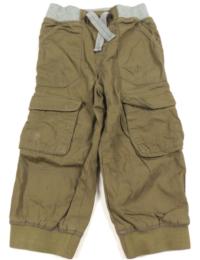Khaki plátěné oteplené kalhoty s kapsami zn. F&F 