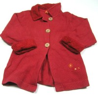 Červená propínací mikinka/kabátek s kytičkami a límečkem
