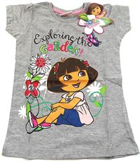 Nové - Šedé tričko s Dorou zn. Nickelodeon 