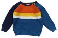 Modro-oranžovo-hořčicový svetr s pruhy zn. F&F