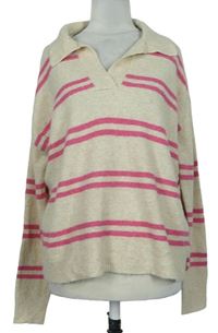 Dámský béžovo-růžový pruhovaný svetr s límečkem zn. Tu