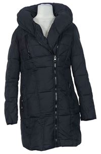 Dámský černý šusťákový zimní kabát s límcem zn. Warehouse 