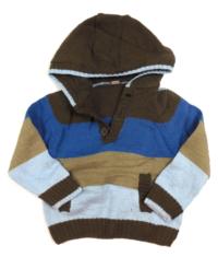Hnědo-modro-béžový pruhovaný svetr s kapucí zn. TU
