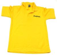 Žluté tričko s límečkem a logem 