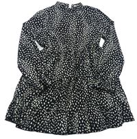 Černé šifonové šaty s leopardím vzorem a límečkem zn. Shein 