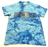 Modré batikované tričko s tygrem ;vel. 10-12 let 
