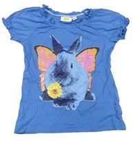 Modré tričko s králíčkem a motýlem zn. Kids 