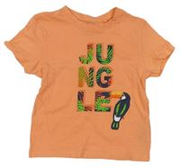 Oranžové tričko s nápisy a ptáčkem zn. Primark
