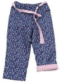 Tmavomodré šusťákové zateplené kalhoty s hvězdičkami a páskem zn. Ergee