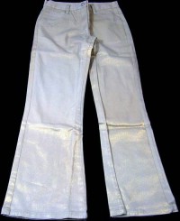 Béžové plátěné kalhoty s flitry vel. 146 cm