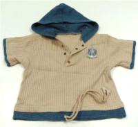 Béžovo-modré polo tričko s kotvou a kapucí 