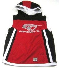 Červeno-bílo-černé sportovní tílko s nápisem a kapucí 