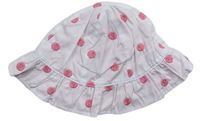 Bílý plátěný oboustranný klobouk s růžovou výšivkou zn. M&S