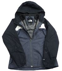 Šedo-bílo-černá šusťáková funkční bunda s logem a kapucí zn. The North Face