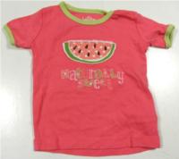 Růžovo-zelené tričko s melounem a nápisem 