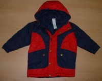 Tmavomodro-červená zimní bundička s kapucí