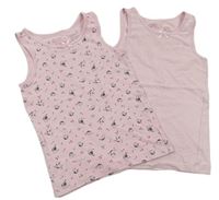 2x Růžová košilka s ptáčky a třešněmi + Bílo-růžová pruhovaná košilka zn. Lupilu