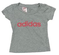 Šedé melírované tričko s nápisem zn. Adidas