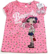 Outlet - Růžové tričko s holčičkou a květinovým vzorem zn. Funky Diva