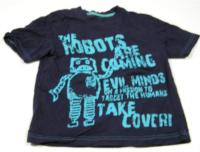 Tmavomodré tričko s robotem a nápisem zn. Rebel 