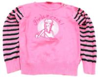 Růžový svetr s holčičkou a pruhovanými rukávy zn.Barbie