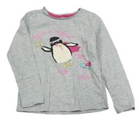 Šedé melírované triko s tučňákem a nápisy zn. M&S