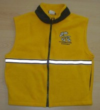 Žlutá fleecová vesta s výšivkou a pruhem vel. 10/11 let