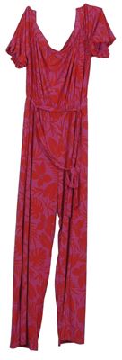Dámský růžovo-červený květovaný kalhotový overal s páskem zn. Et Vous 