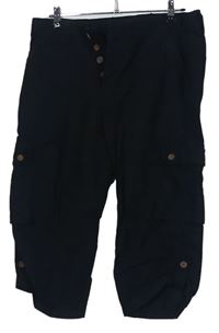 Pánské černé lněné capri rolovací kalhoty s kapsami zn. Cedarwood state vel. 34 