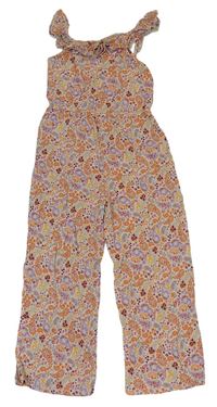 Pudrovo-barevný kalhotový overal s volánky zn. Primark