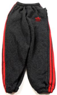 Tmavošedo-červené cuff tepláky s logem zn. Adidas;vel. 13-14 let 