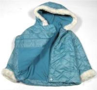 Modrá šusťáková zimní bundička s kapucí s chlupem 
