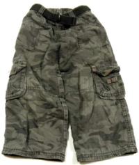 Šedé army plátěné kalhoty s kapsami a páskem zn. Mothercare